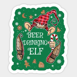 Funny Beer Drinking Elf Christmas Costume Sticker